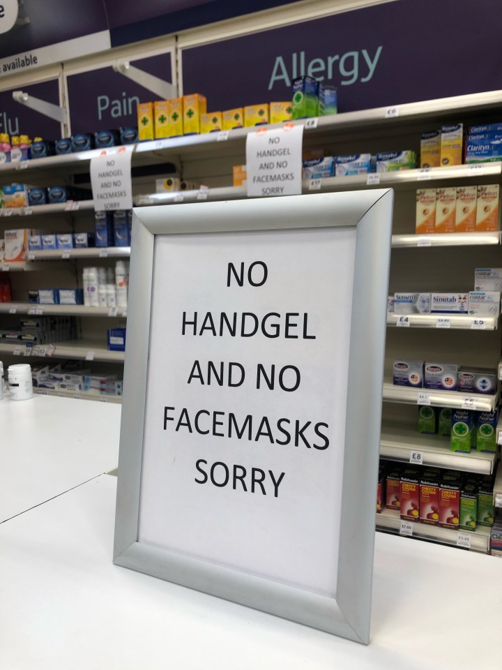  Supermarkets and pharmacies are having to put up signs saying they have run out of supplies