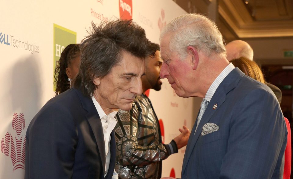  Prince Charles greets Rolling Stone Ronnie Wood as he attends the Prince's Trust