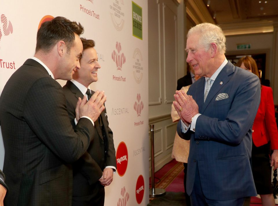  Prince Charles greets Ant and Dec at the London Palladium on March 11