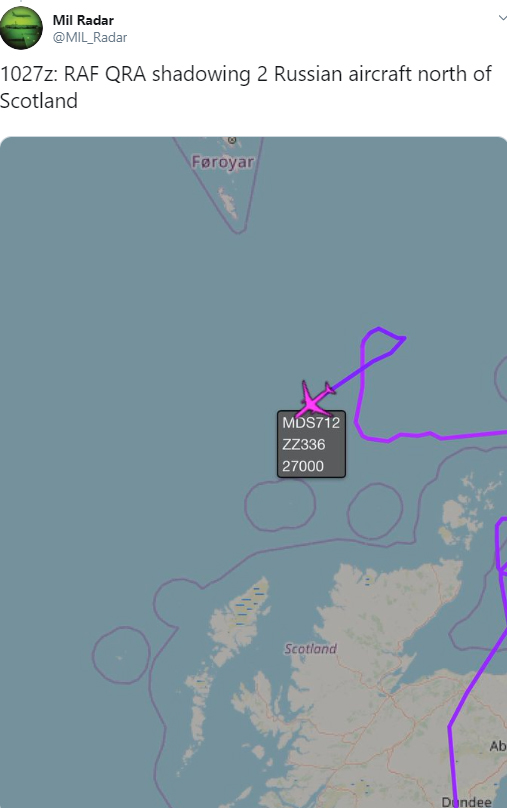  The RAF jets are this morning shadowing two Russian aircraft north of Scotland