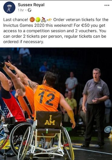  The Facebook page has been offering tickets to the Invictus Games