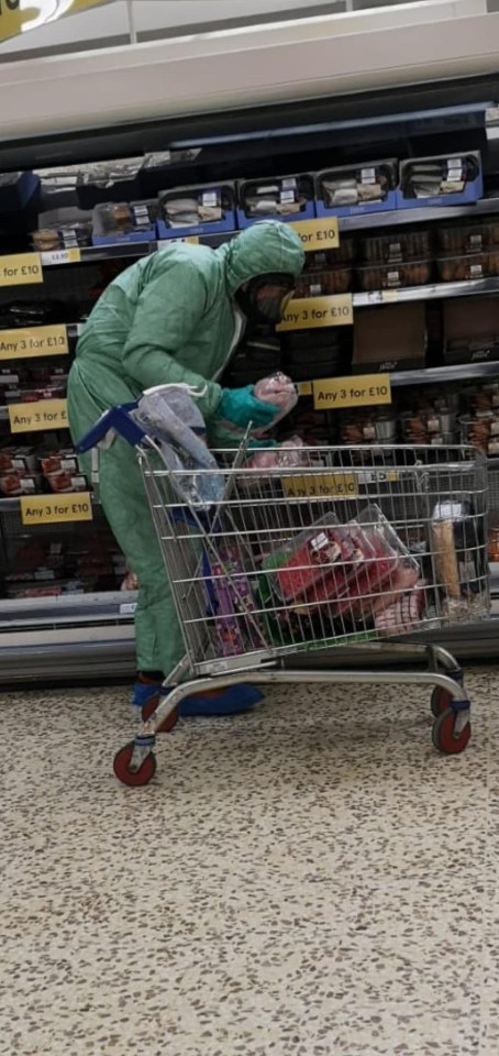 The man was spotted filling his trolley