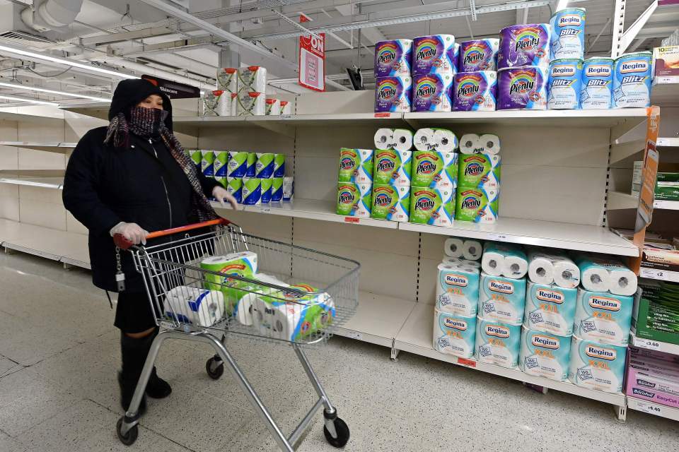  Shoppers were seen loading up on toilet roll and kitchen towels