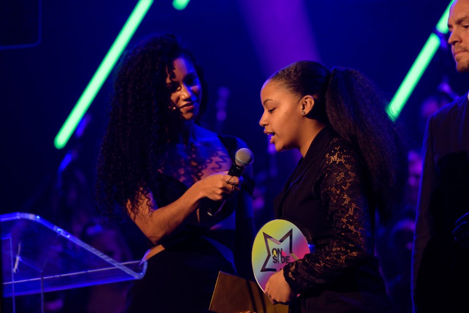  Latoya McLean receiving the Giving Back Award at the inaugural OnSide Awards at the Royal Albert Hall last year