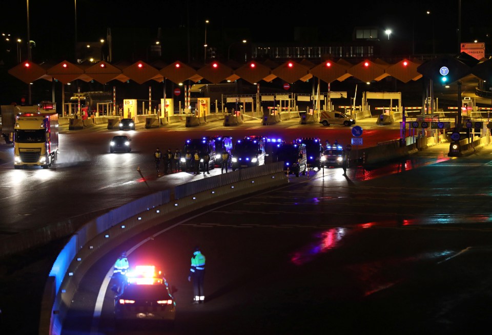  Police at the Spanish border with France at La Jonquera