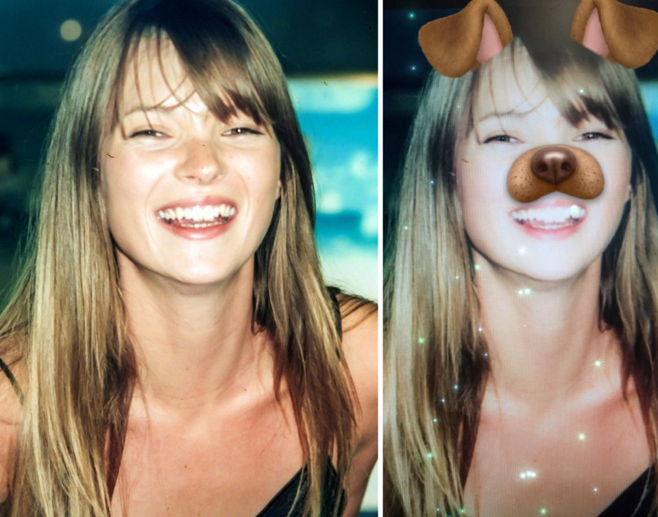 A fresh-faced Kate Moss is given the popular puppy ears filter