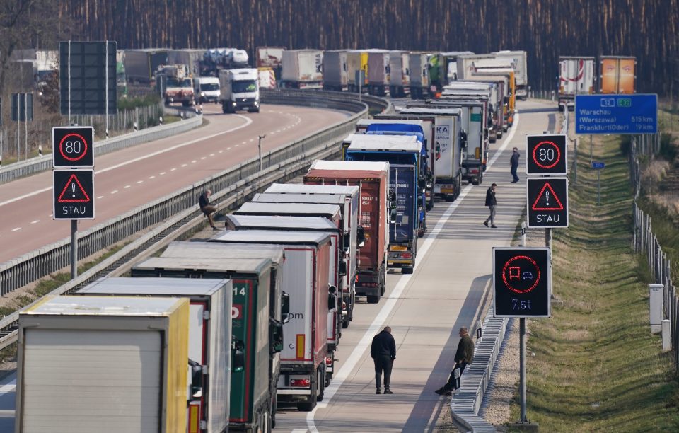  Huge tailbacks at the border between Germany and Poland today