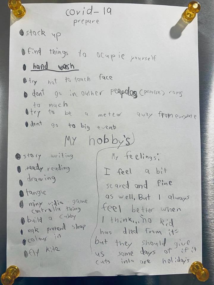  The note included a list of things to prepare in addition to Olivia's feelings and a list of hobbies