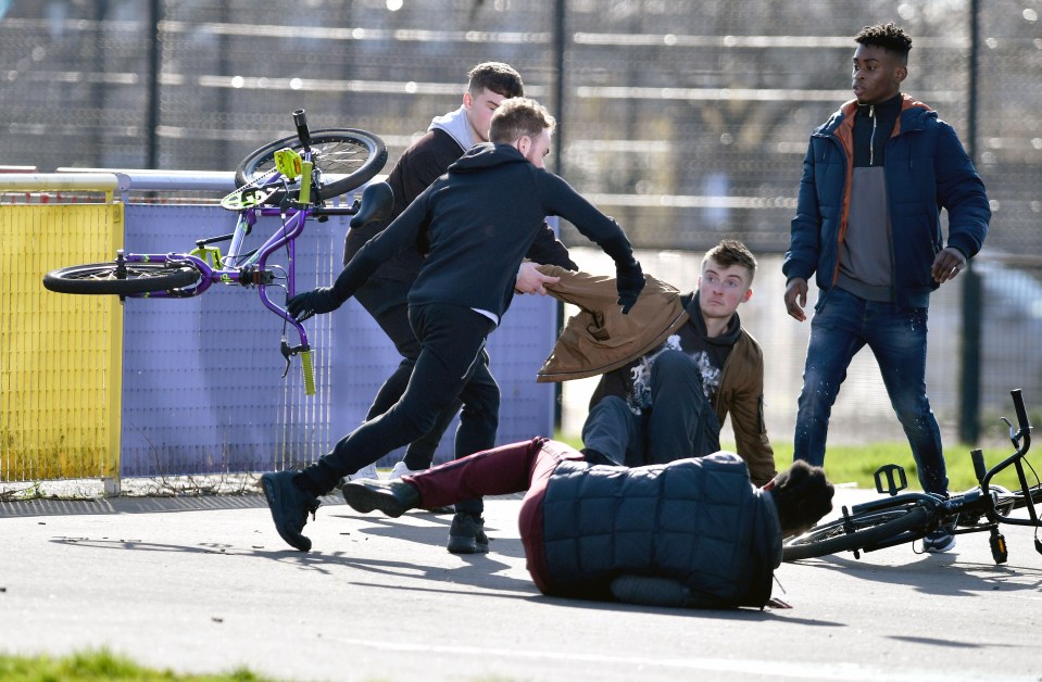  David threw the gang members and their bikes to the ground