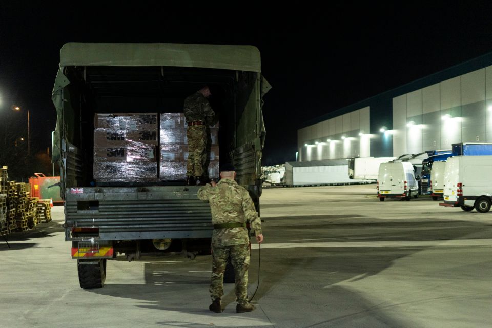  Soldiers from 4 Regiment, Royal Logistics Corps, collected facemasks from Liverpool to deliver to NHS locations around London