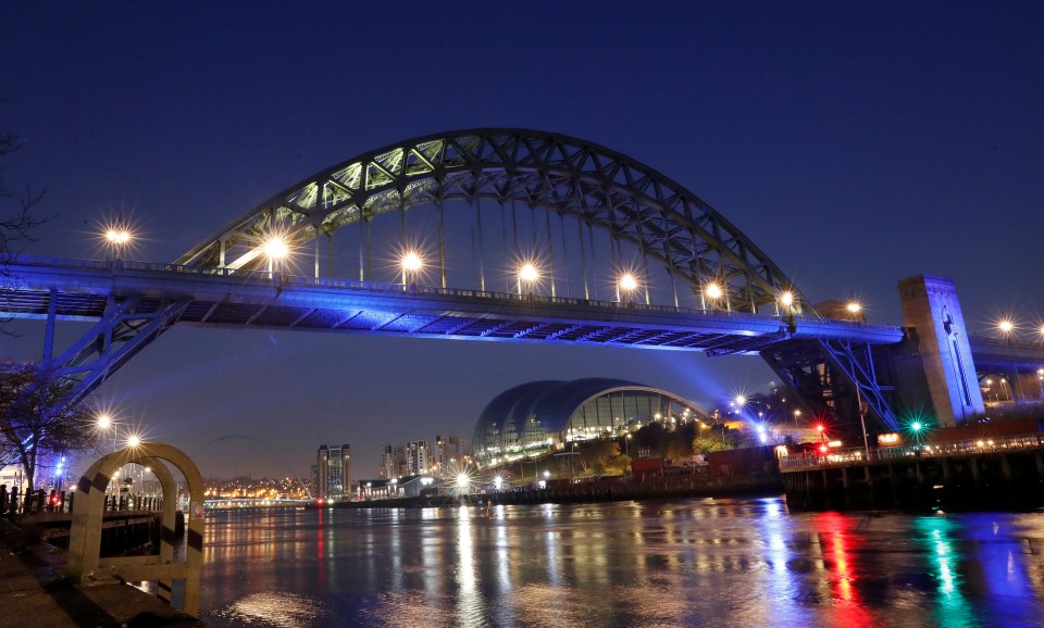 Tyne Bridge is lit up blue