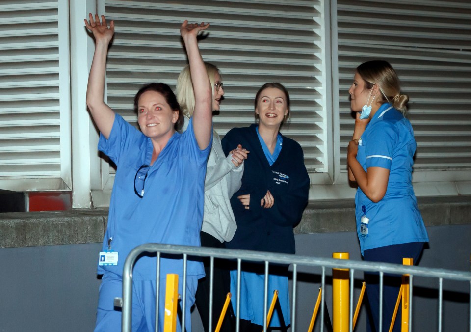 NHS workers respond to the applause in Leeds