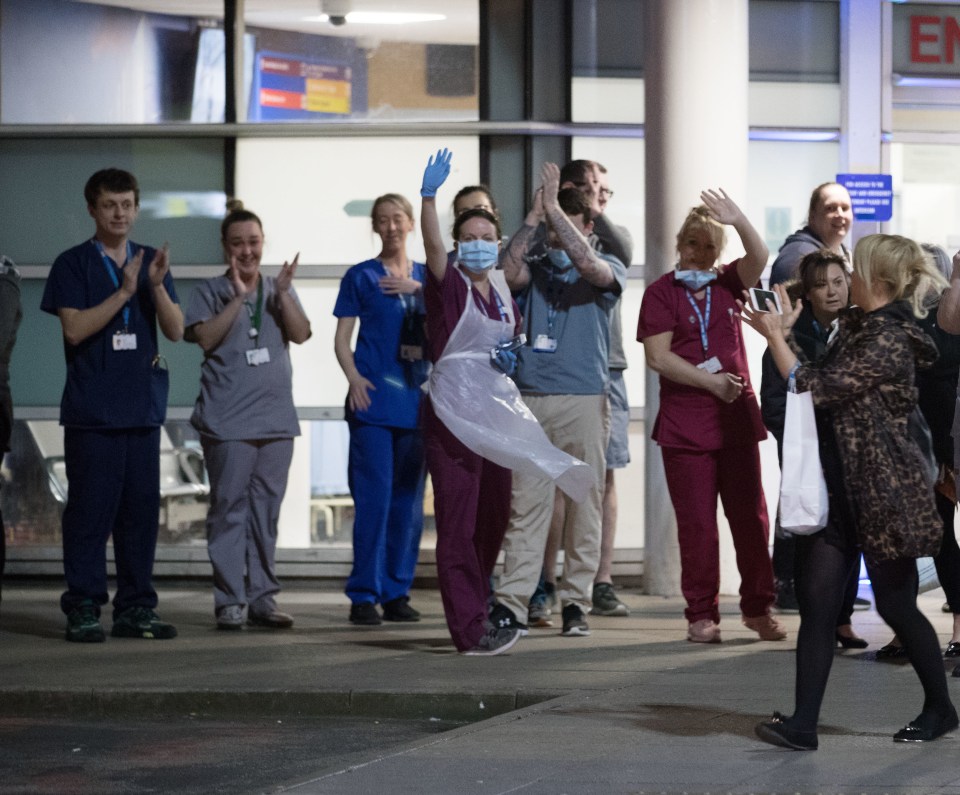 NHS workers at Royal Liverpool University Hospital also join in the round of applause