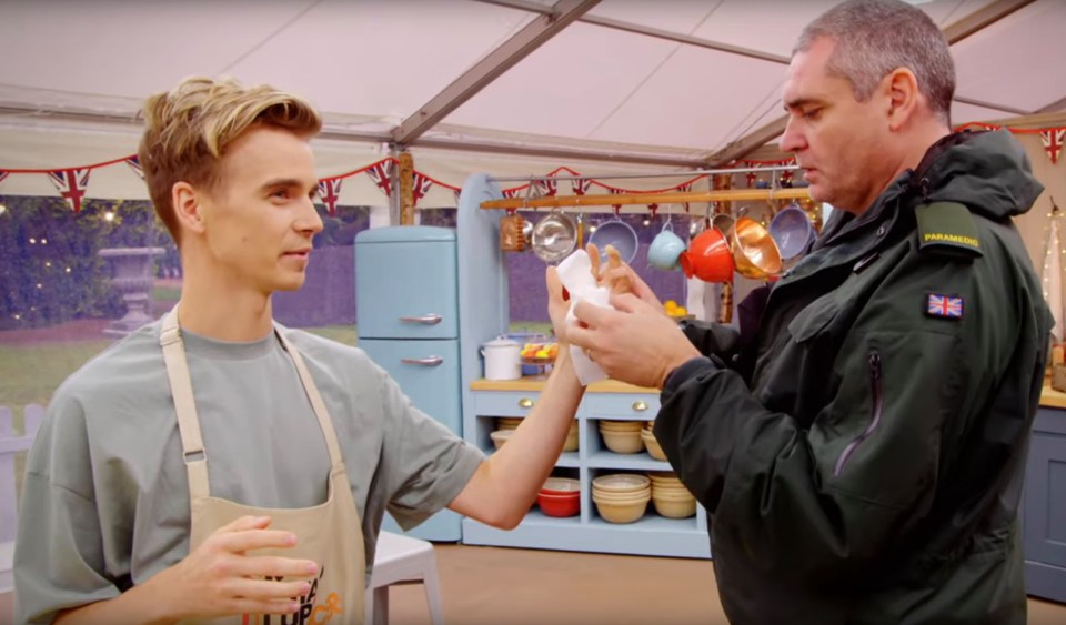 Joe Sugg sliced his finger while making a tray bake in the Celeb Bake Off tent