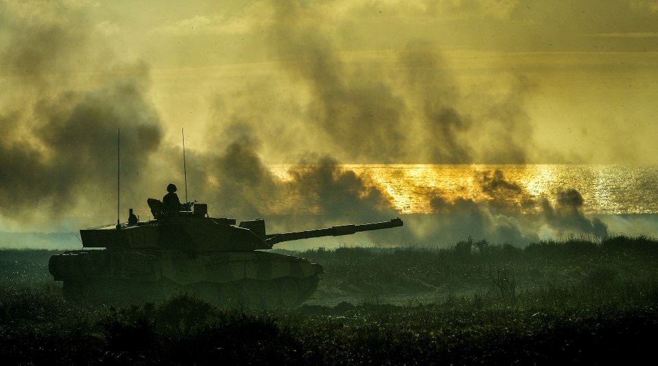  A British Army tank during training at Lulworth, Dorset. The area is used by the Armoured Fighting Vehicles Gunnery School, a training establishment of the British Army