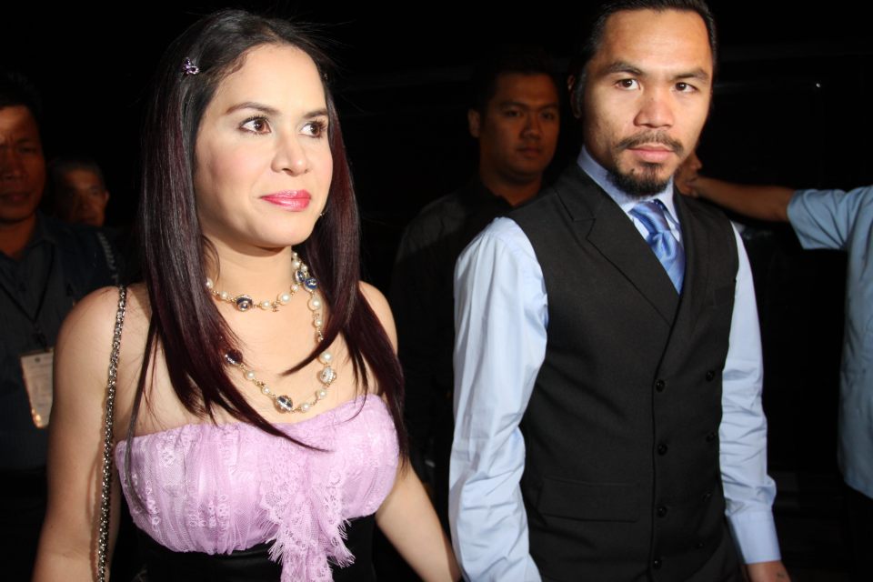  Pacquiao shares the home with his wife Jinkee (left) and five children