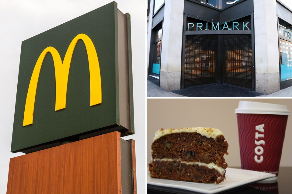  Stores including McDonald's, Primark and Costa Coffee are now temporarily shut