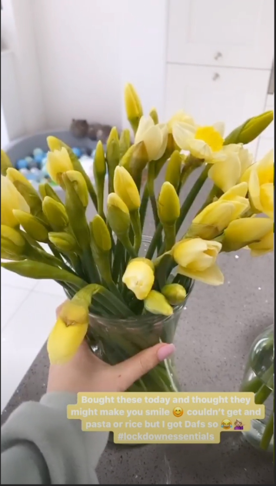 The 30-year-old tried to buy pasta and rice but could only get daffodils