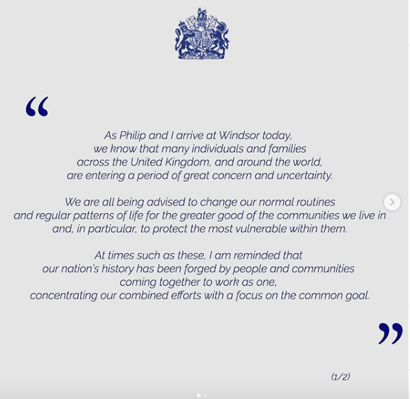  The Queen released a statement to the public today