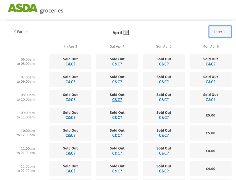  Asda was the only supermarket we found with delivery slots - and even then you have to wait till April 6