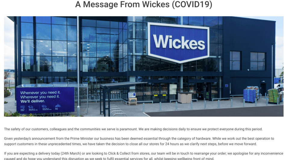  Wickes stores are open for click and collect orders