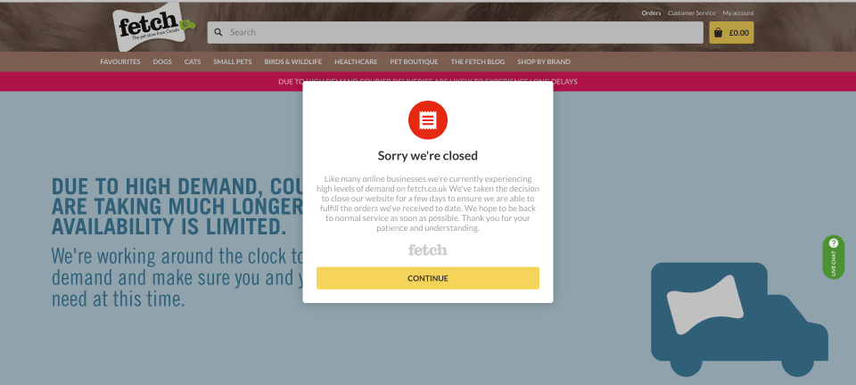  Fetch has temporarily shut its online shop