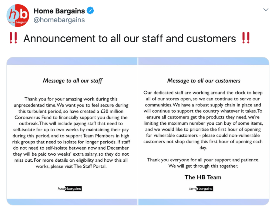  The bargain shop made the announcement on its social media channels including Twitter