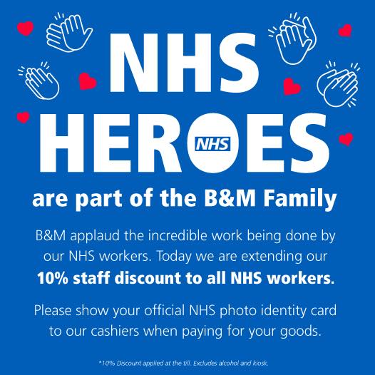  B&M has extended its 10 per cent staff discount to include NHS workers