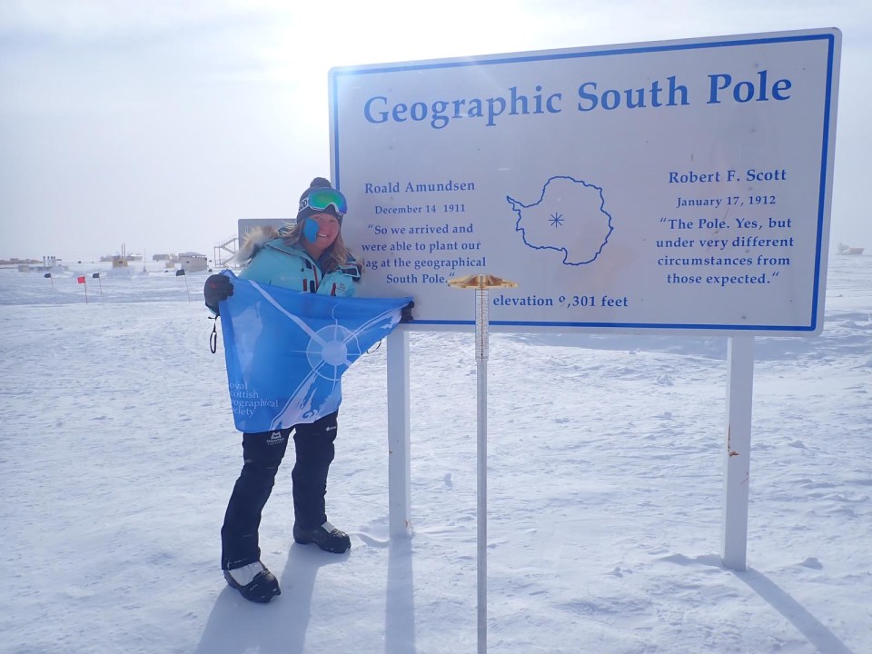 The 29-year-old poses for a picture at the South Pole