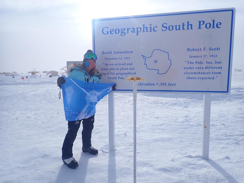  The 29-year-old poses for a picture at the South Pole