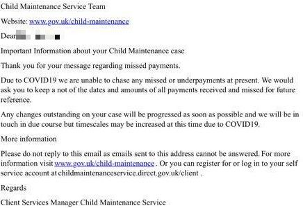  This letter to a single parent from the CMS teams says they are 'unable to chase any missed or underpayments'