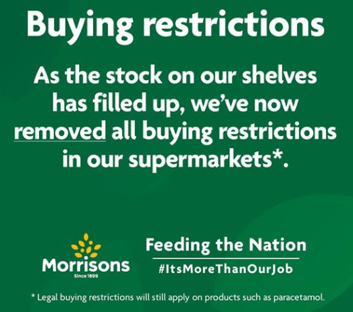  The supermarket announced the end to restrictions on its Facebook page