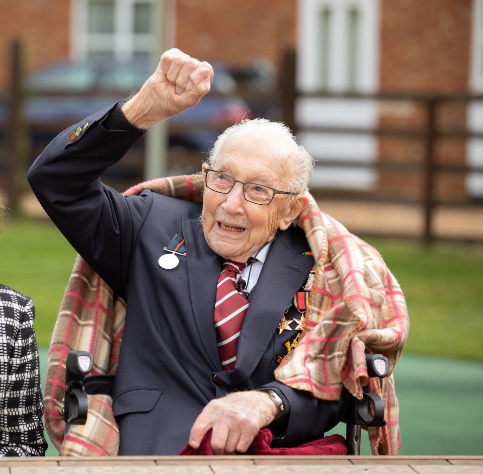  Captain Tom Moore punched the air as two RAF planes flew over his home to mark his 100th birthday this morning