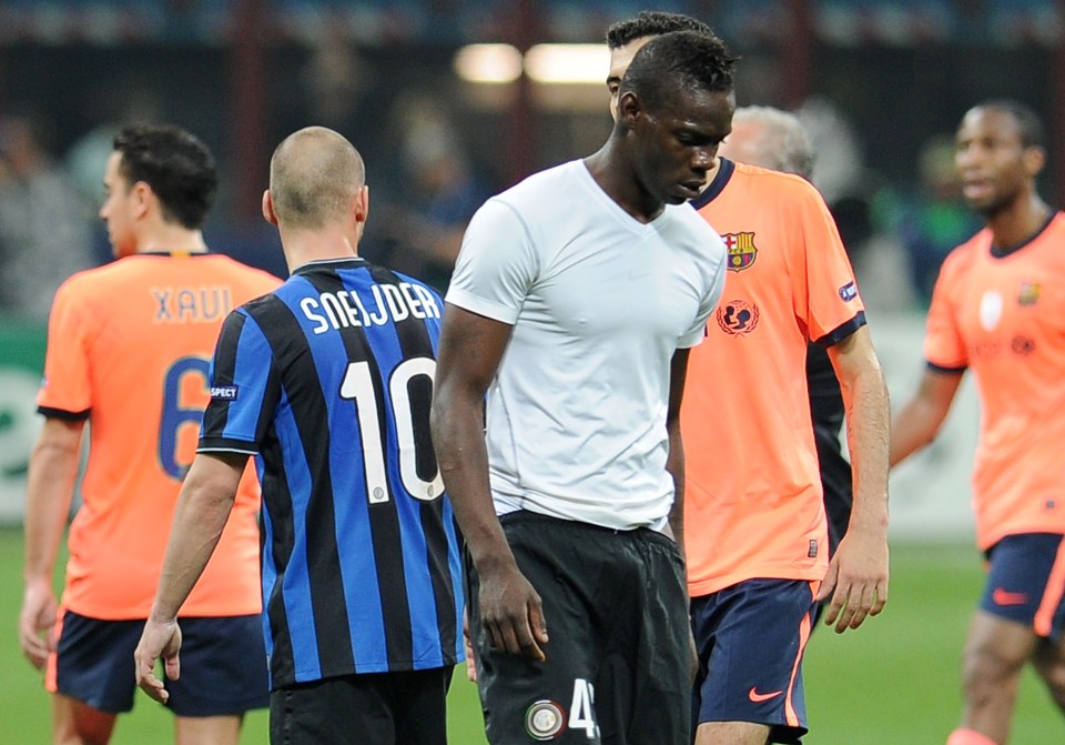 Inter Milan’s striker Mario Balotelli chucked his shirt to the floor on his way off the pitch against Barcelona