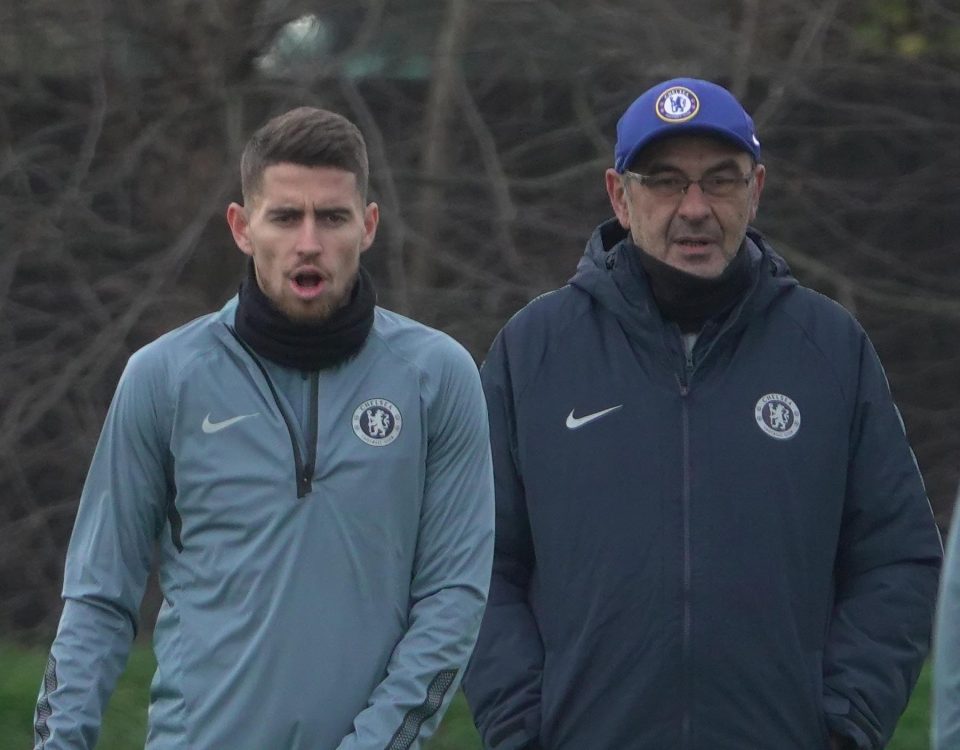  Jorginho with Juve boss Maurizio Sarri during his reign at Chelsea