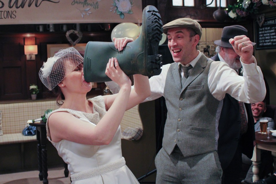 The bride will drink from the boot at the pub reception in true Dingle family tradition