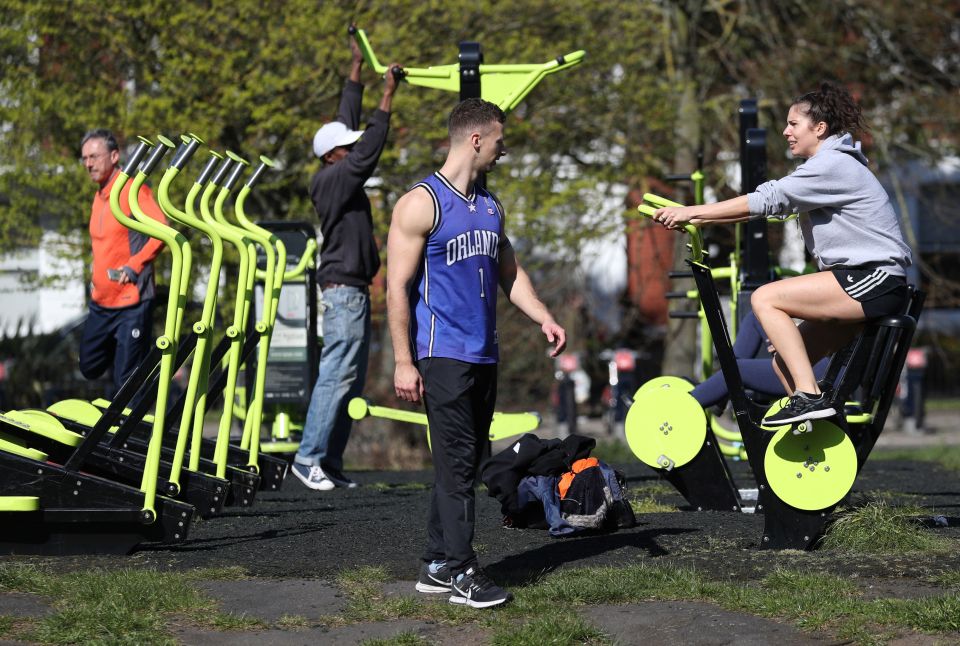  Fitness fanatics at an outdoor gym in Clapham - the day after Britain went into lockdown