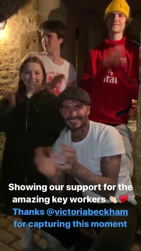  Last week the Beckhams took part in the Clap For Our Carers from their country home