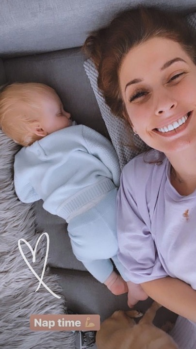 Stacey Solomon transformed her empty candle pots into a bird bath and feeder while baby Rex napped yesterday