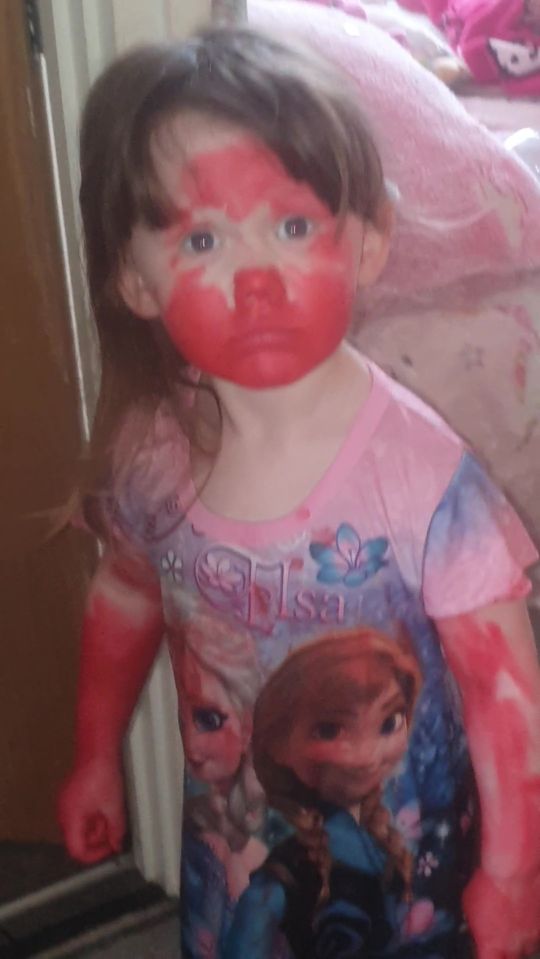  Harper-Jean Cook, two, completely covered herself in her mum's favourite lipstick