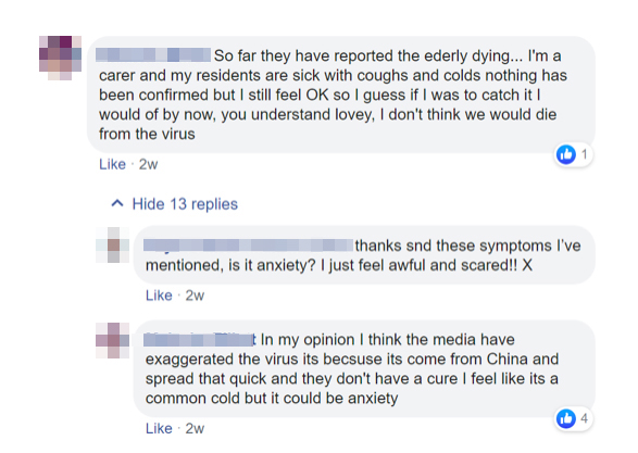  A carer suggests reports are exaggerated because the coronavirus comes from China