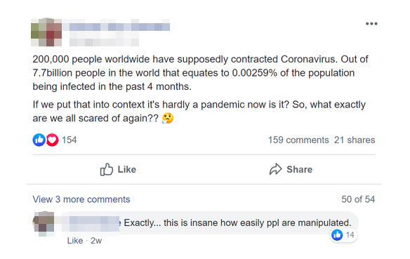  A member denies there is a pandemic at all