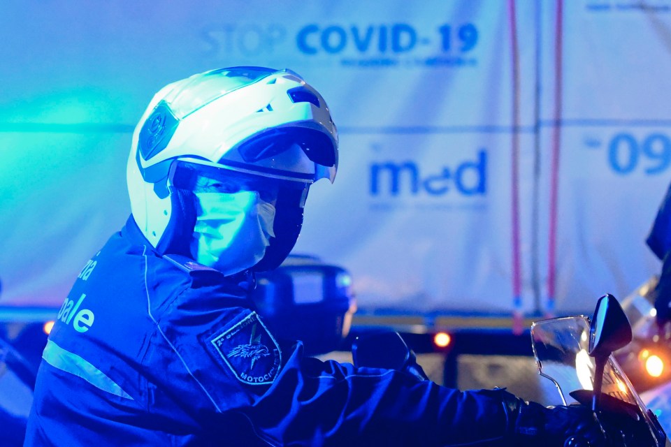  Trucks carrying a modular hospital for people affected by the COVID-19 coronavirus, arrive at the 'Ospedale del Mare' in Naples