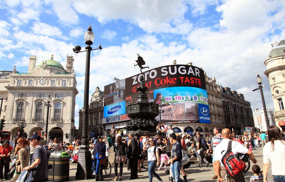  How the giant billboard usually looks at the central London hot spot which attracts thousands of people every day