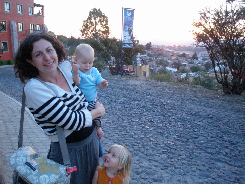 Ellen, pictured with her young children, was left stranded after the eruption