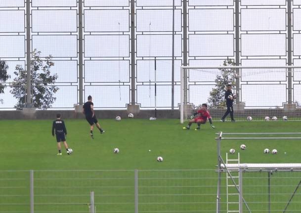 Ronaldo was spotted shooting at a goalkeeper in the private session