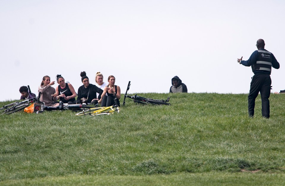  The group were caught having a bite to eat on Primrose Hill, North London earlier today