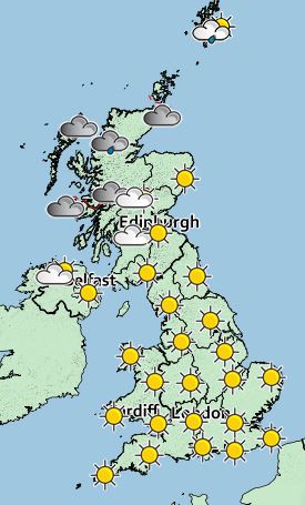  The whole of the UK is set for sunny weather on Wednesday afternoon with the exception of Northern Scotland