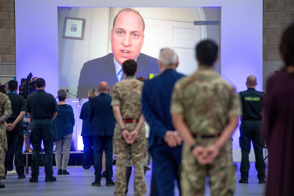  Prince William speaks via videolink as he officially opens the NHS Nightingale Hospital Birmingham on April 16