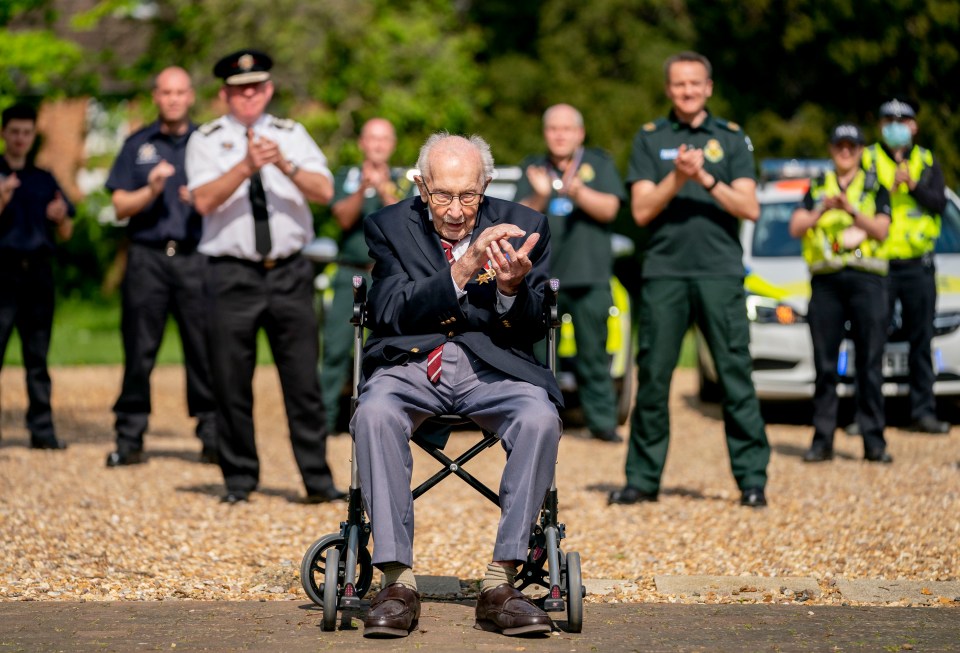  Tom, here clapping for frontline staff earlier this month, will celebrate his 100th birthday on Thursday while holding the UK No1 spot